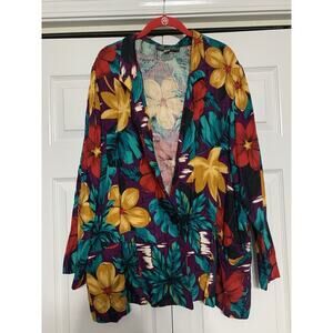 Vintage Maggie McNaughton Artsy Colorful Floral Lightweight Blazer Jacket Sz 40